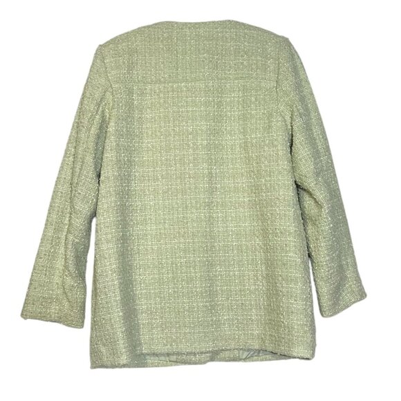 H&M Boucle Jacket Pistachio Green and White Gold Buttons Size Medium Preppy NWT - Picture 3 of 9